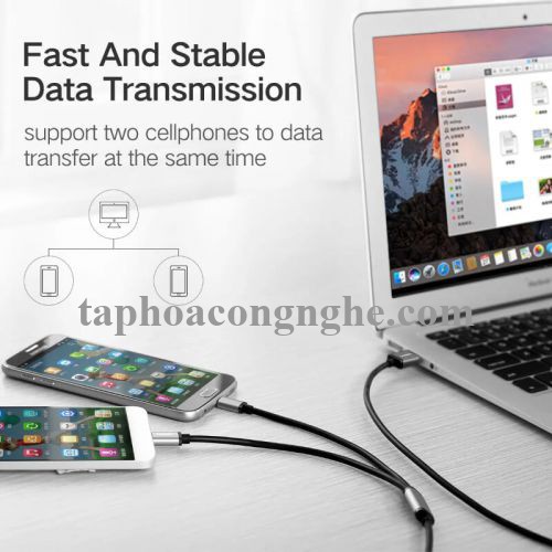 Ugreen 30571 0.5m màu xanh Cáp USB-A 2.0 sang Micro USB + USB-C US196 30030571